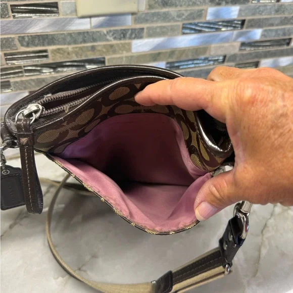 Coach Signature Brown and Tan Crossbody Bag - Picture 6 of 8